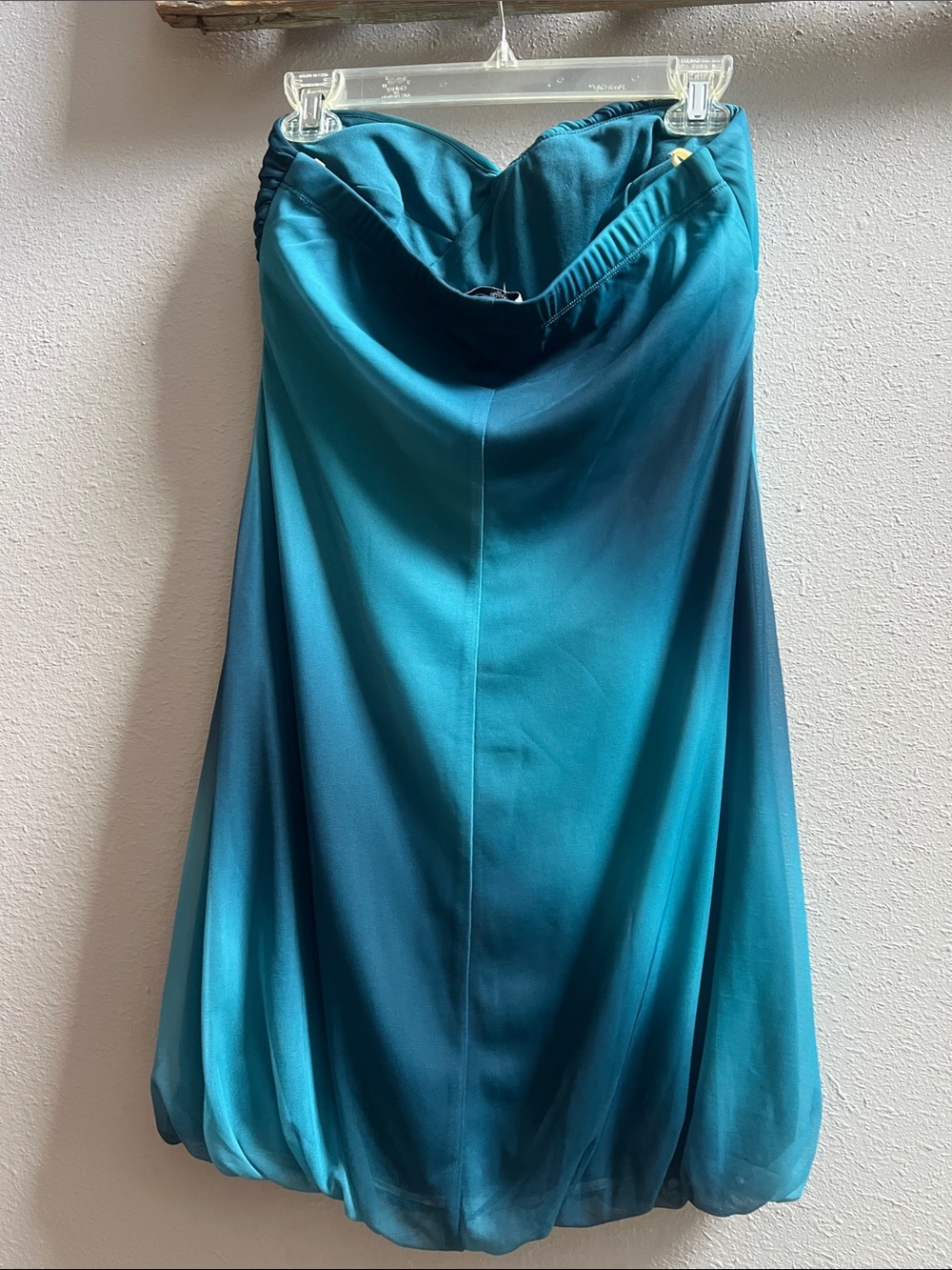Trixxi Teal & Aqua Strapless Chiffon Cocktail Dress with Rhinestone Band - Picture 4 of 8